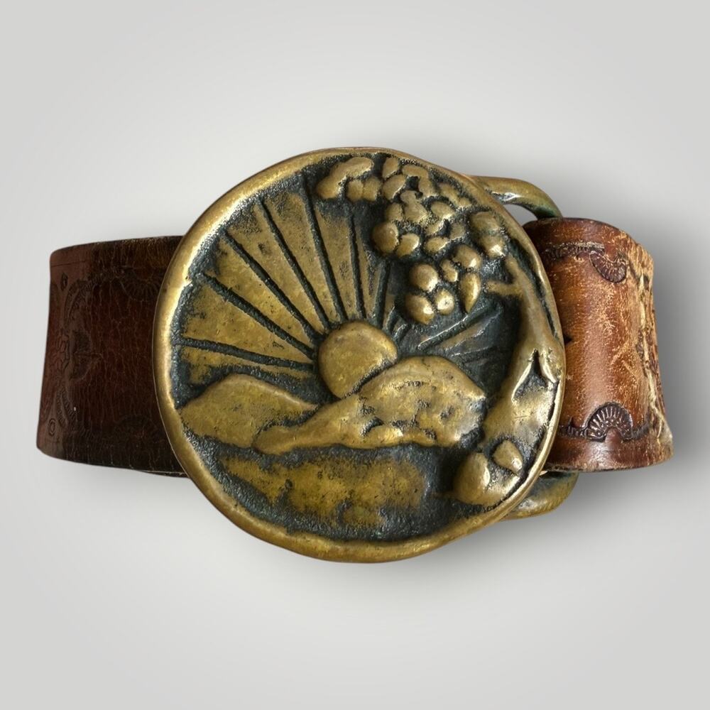 Tech Ether Guild "Colorado Sunrise" Brass J. Mcleod 1970s Hippie Buckle Belt - Picture 1 of 13